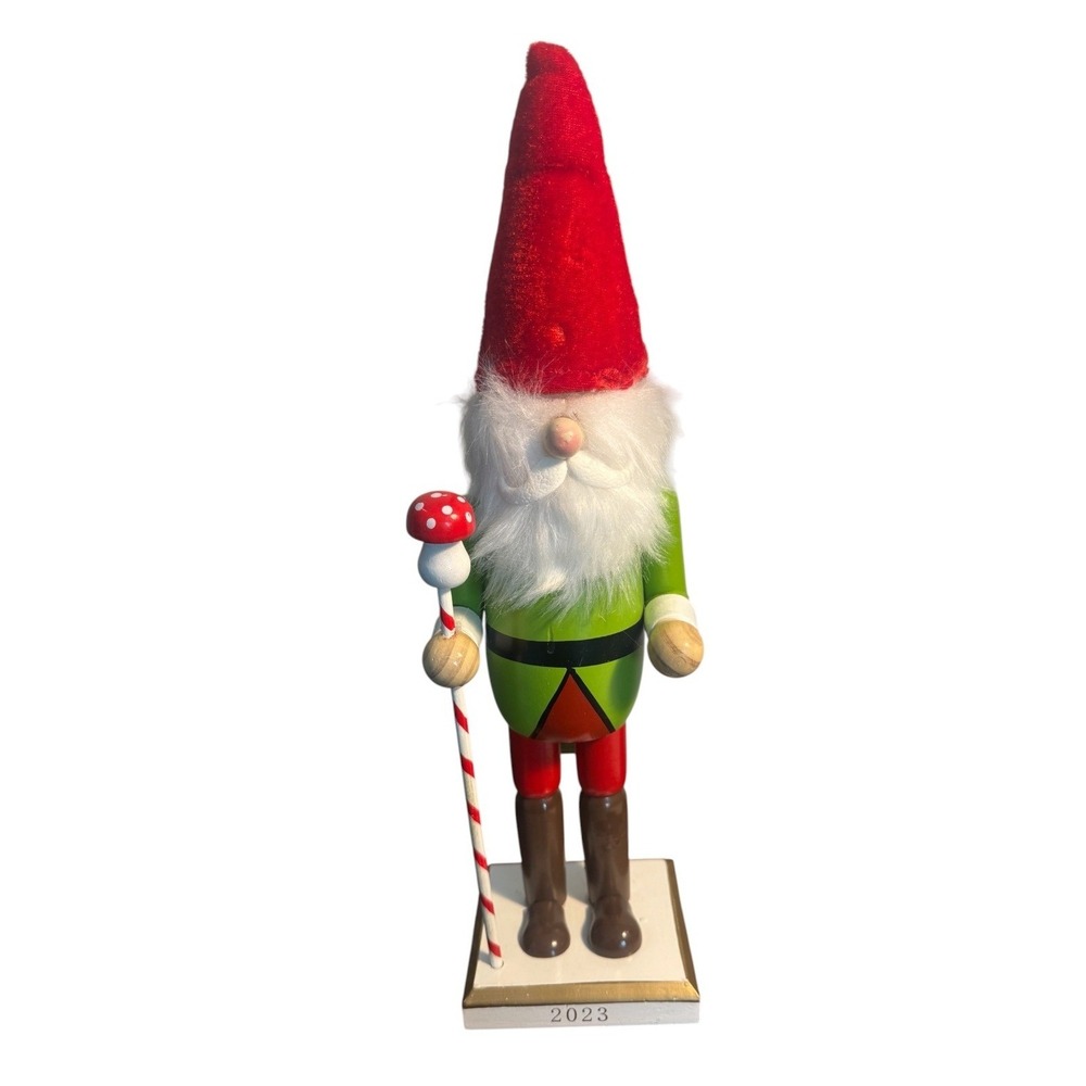 Wondershop Wooden Nutcracker Gnome Mushroom Staff 2023 15"